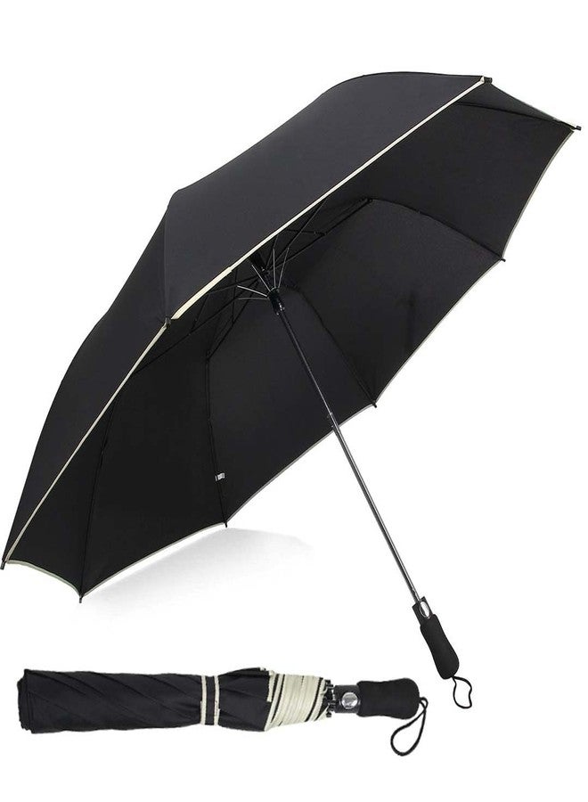 Filloxy Large Automatic button Umbrella, 56-inch Double Layer with Reflective Stripe Big canopy, 8 Ribs Windproof Design Heavy Material, Black - Image 1